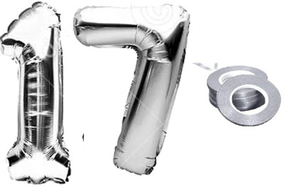 PARTY MIDLINKERZ Solid Birthday Numbers Solid Silver '17' Numerical Foil Balloon for Celebration Letter Balloon(Silver, Pack of 2)
