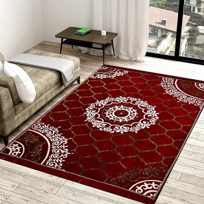FAIRY HOME Red Chenille Carpet(5 ft,  X 7 ft, Rectangle)