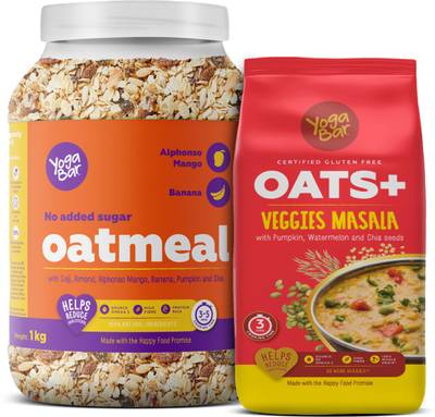 Yogabar Oatmeal 1kg and Veggie Masala Oats 1kg Plastic Bottle