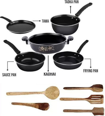 Maharajee Maharajee Induction Bottom Non-Stick Coated Cookware Set(Aluminium, 10 - Piece)