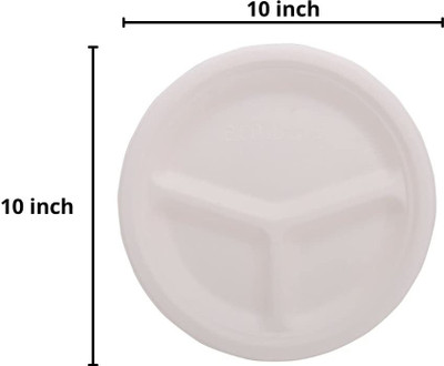 EcoNThings Pack of 50 Paper Plates with 3 Compartments Dinner Set(White)