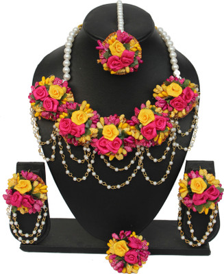Paladiya Krafts Fabric Yellow Jewellery Set(Pack of 4)