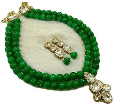 White pearl Alloy Gold-plated Green Jewellery Set(Pack of 1)
