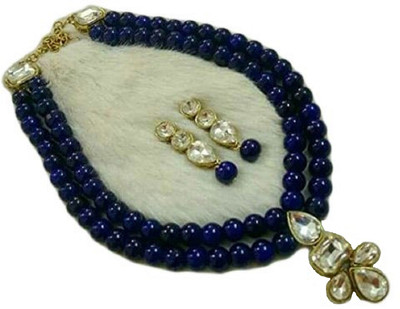 White pearl Alloy Gold-plated Blue Jewellery Set(Pack of 1)