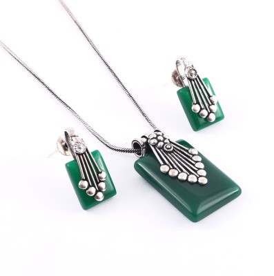 Shree krishna textile Metal Sterling Silver Green Jewellery Set(Pack of 1)