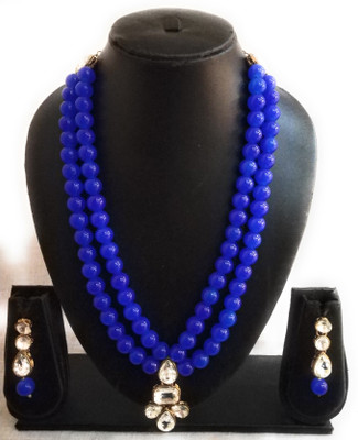 White pearl Alloy Gold-plated Blue Jewellery Set(Pack of 1)