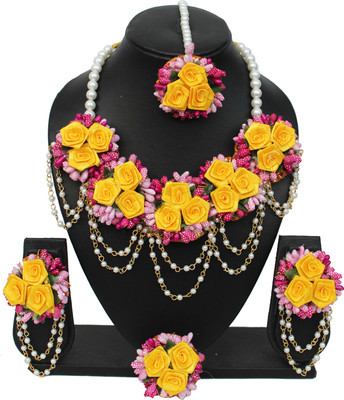 Paladiya Krafts Fabric Yellow Jewellery Set(Pack of 4)