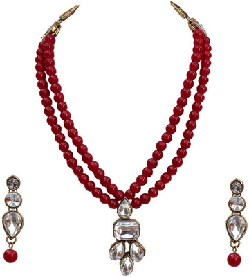 White pearl Alloy Gold-plated Maroon Jewellery Set(Pack of 1)