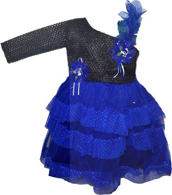 Stylish Collection Girls Midi/Knee Length Festive/Wedding Dress(Dark Blue, Full Sleeve)