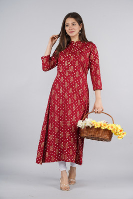 ASTIBEE Women Printed A-line Kurta(Maroon)
