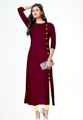 kair Women Solid Straight Kurta(Maroon)