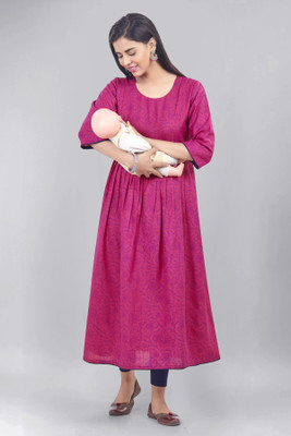 B2Fashion Women Printed Straight Kurta(Pink)