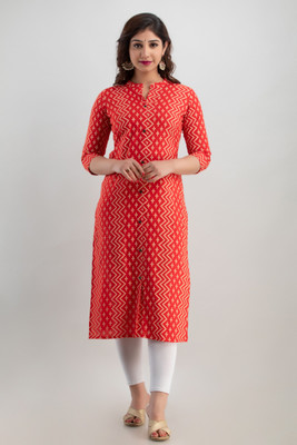 PARIKSHIT Women Printed Straight Kurta(Red, Beige)