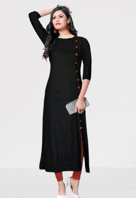 Kaircollection Women Solid Straight Kurta(Black)