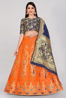Fabcartz Self Design Semi Stitched Lehenga Choli(Orange)