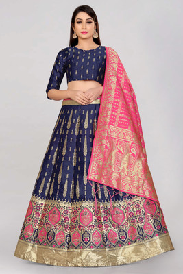 SHREE CREATION Printed Semi Stitched Lehenga Choli(Blue, Pink)