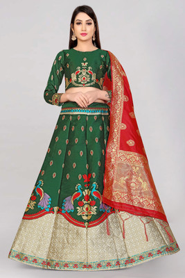 SHREE CREATION Printed Semi Stitched Lehenga Choli(Dark Green, Red)