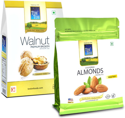 Tim Tim Premium Broken Walnuts 250g, Premium Almonds 200g Combo Gift Pack of Walnuts and Almonds, Walnuts(2 x 225 g)