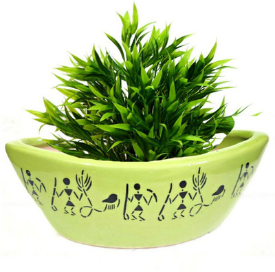 Luminescence Enterprises Ceramic B Shape Planter Container set, Green Color, Size ( Length 22 CM) Plant Container Set(Ceramic)