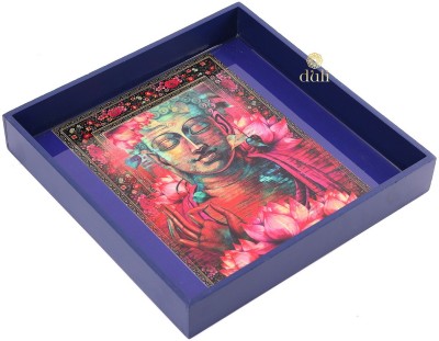 DULI Premium MDF Printed DECO Serving Tray for Home & Kitchen | Multipurpose Tray for Dining Table Home Office Café Bar Multipurpose Use | Table Décor Kitchen Serveware Tray for Snacks, Water, Accessories | Bedside Tray | Coffee Table tray (Buddha Tray 10x10) Tray
