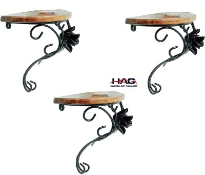 HabibaArtGallery IRON WALL CORNER BRACKET RACK SHELF SHELF HOME DECORE Iron Wall Shelf(Number of Shelves - 3, Black, Brown)