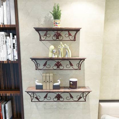 HabibaArtGallery IRON WALL BRACKETS WALL SHELF RACK SHELF / HOME DECORE / WALL DECORE Iron, Wooden Wall Shelf(Number of Shelves - 3, Brown)