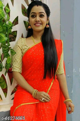 Prutha Fashions Self Design Bollywood Chiffon Saree(Orange)