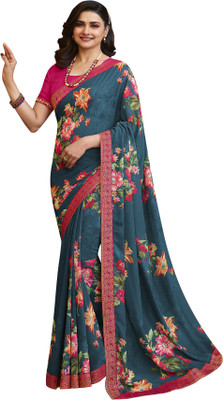 Dhandai Fashion Floral Print Bollywood Georgette Saree(Blue)