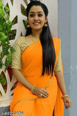 JiproStore Self Design Bollywood Chiffon Saree(Yellow)