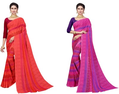 RUNAYA NX Printed Bollywood Georgette Saree(Pack of 2, Multicolor)