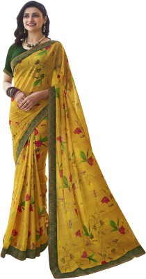 Dhandai Fashion Floral Print Bollywood Georgette Saree(Yellow)