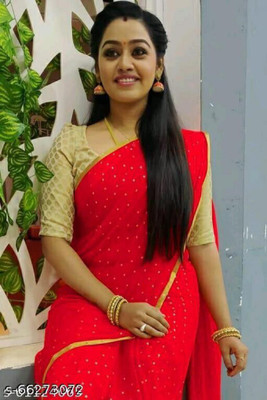 Prutha Fashions Self Design Bollywood Chiffon Saree(Red)