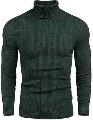 Clothify Woven Turtle Neck Casual Men Green Sweater