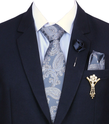 RANDOM STRIPE Silk Tie Pin Set(Grey)