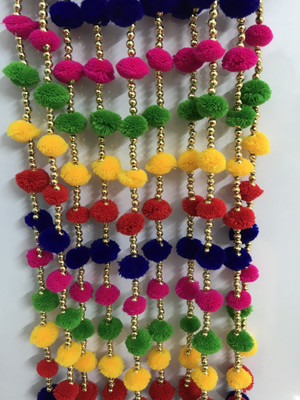 TATHAGATA Handmade Multicolored Strings Pom Pom Festival,Navratri (4 FT ,5 Strings) Toran Toran(Wool)