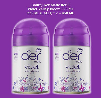 Godrej VALLEY BLOOM, LAVANDER Refill AER MATIC VIOLET VALLEY BLOOM REFILL 225 ML ( 225 ML EACH * 2 = 450 ML)(2 x 225 ml)