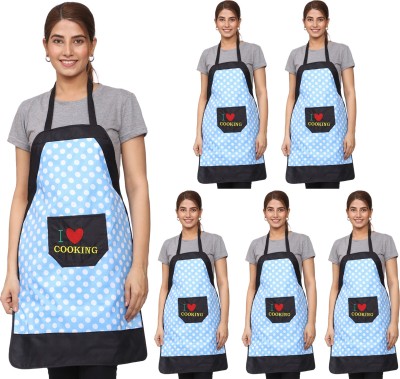 JMI Polyester Home Use Apron - Free Size(Light Blue, Pack of 6)