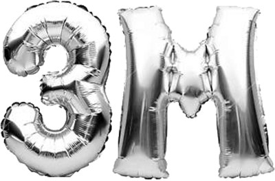 PARTY MIDLINKERZ Solid 3 Million Numbers Celebration Solid Silver '3M' Numerical Foil Balloon Letter Balloon(Silver, Pack of 2)