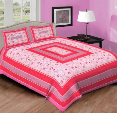 yes sir 220 TC Cotton Double Jaipuri Prints Flat Bedsheet(Pack of 1, Pink)