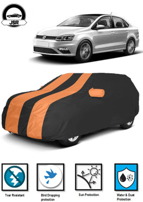 J S R Car Cover For Volkswagen Vento (With Mirror Pockets)(Black, Orange)
