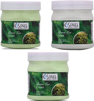 SEPHEA Green Tea Scrub 500ml, Mask 500ml & Cream 500ml(3 Items in the set)