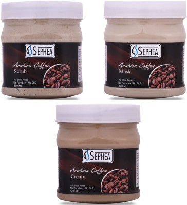 SEPHEA Arabica Coffee Scrub 500ml, Mask 500ml & Cream 500ml(3 Items in the set)