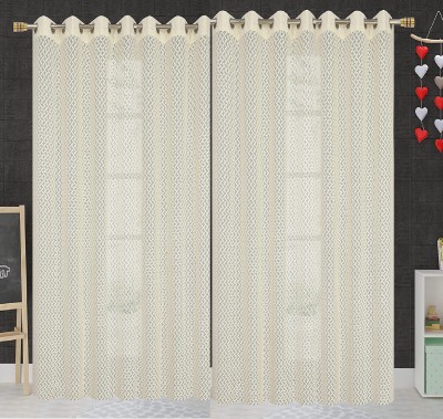 UNNAK 213.36 cm (7 ft) Net Semi Transparent Door Curtain (Pack Of 4)(Floral, Cream)