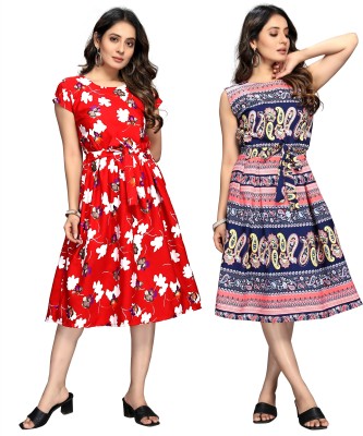 ATHARVA FAB Women A-line Red, Pink, Blue Dress