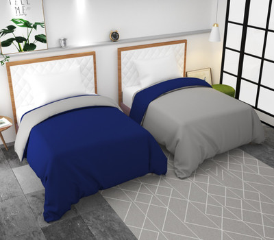 TURIYA Single Polycotton Duvet Cover(Grey, Blue)