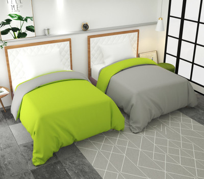 TURIYA Single Polycotton Duvet Cover(Grey, Green)