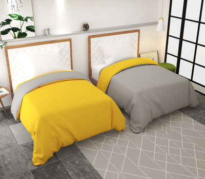 TURIYA Single Polycotton Duvet Cover(Grey, Yellow)