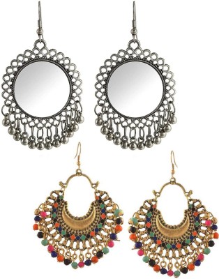 Vembley Vembley Pack of 2 Oxidized Golden and Silver Mirror With Multicolor Beads Fancy Tribal Brass Jhumki Earring For Women and Girls Brass Chandbali Earring