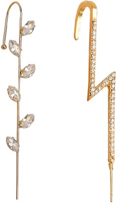 Vembley Pack Of 2 Studded Leaf and Thunderbolt Ear Cuff Alloy Cuff Earring