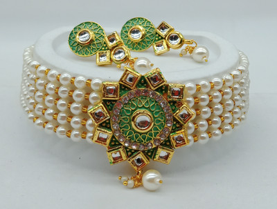 taransha Alloy Gold-plated Green Jewellery Set(Pack of 3)